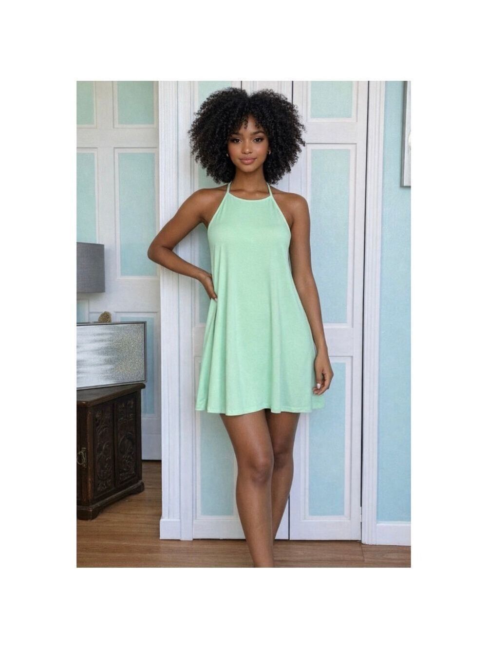 Spring Green Trapeze Dress Size Medium flowy vacation mini